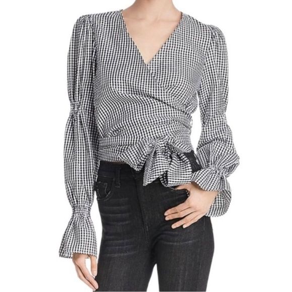 C/MEO Collective Best Love Gingham Wrap Top Puff Long Sleeve - Picture 3 of 5